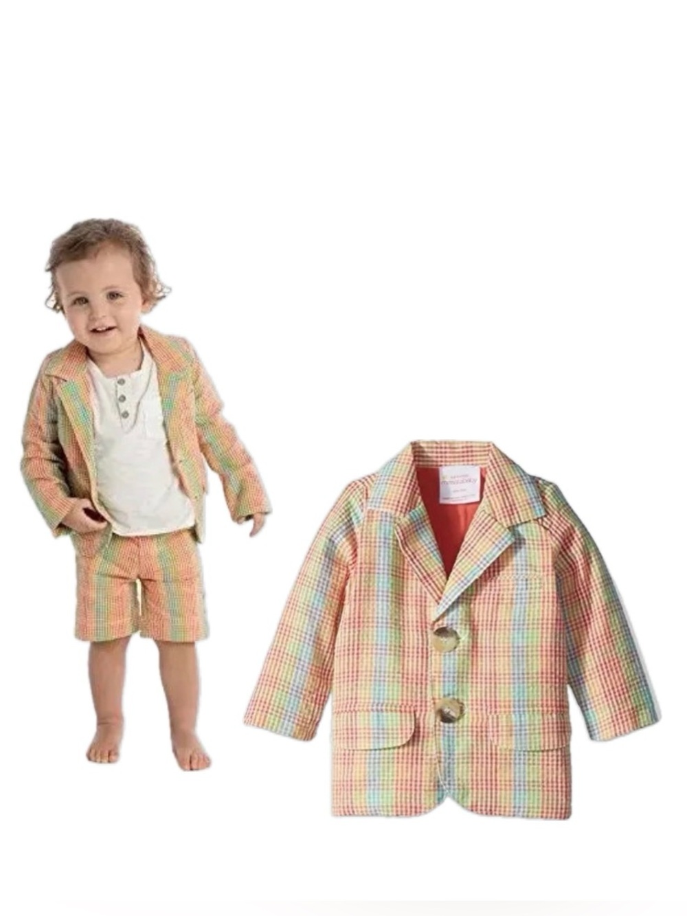 NWT [Masala Baby] Crosby Buttoned Blazer Multi-Color Plaid Baby/Toddler 3-6M - Picture 2 of 16